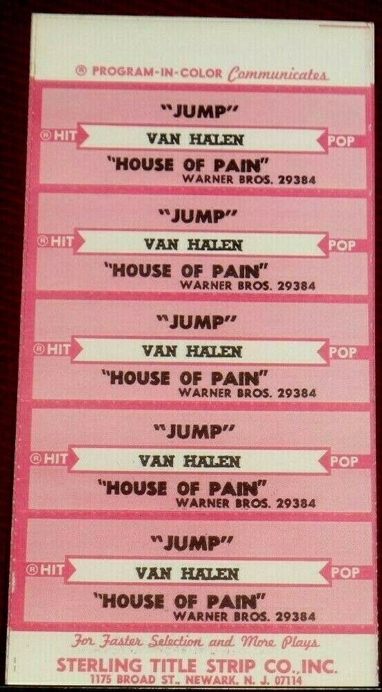 Jukebox Title Strip Sheet - Van Halen "jump" Warner 29384