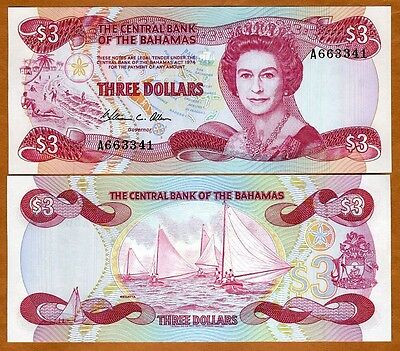 Bahamas, 3 Dollars, L. 1974 (1984), Pick 44, Qeii, Unc