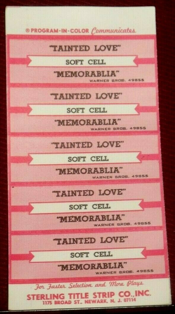 Jukebox Title Strip Sheet - Soft Cell "tainted Love" Warner 49855