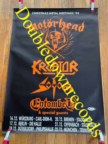 Vtg Motörhead Concert Poster 1993 Kreator Sodom Entombed Metal Og Lemmy Germany