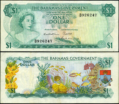 Pick #18b 1 Dollar 1965 Bahamas Vf+