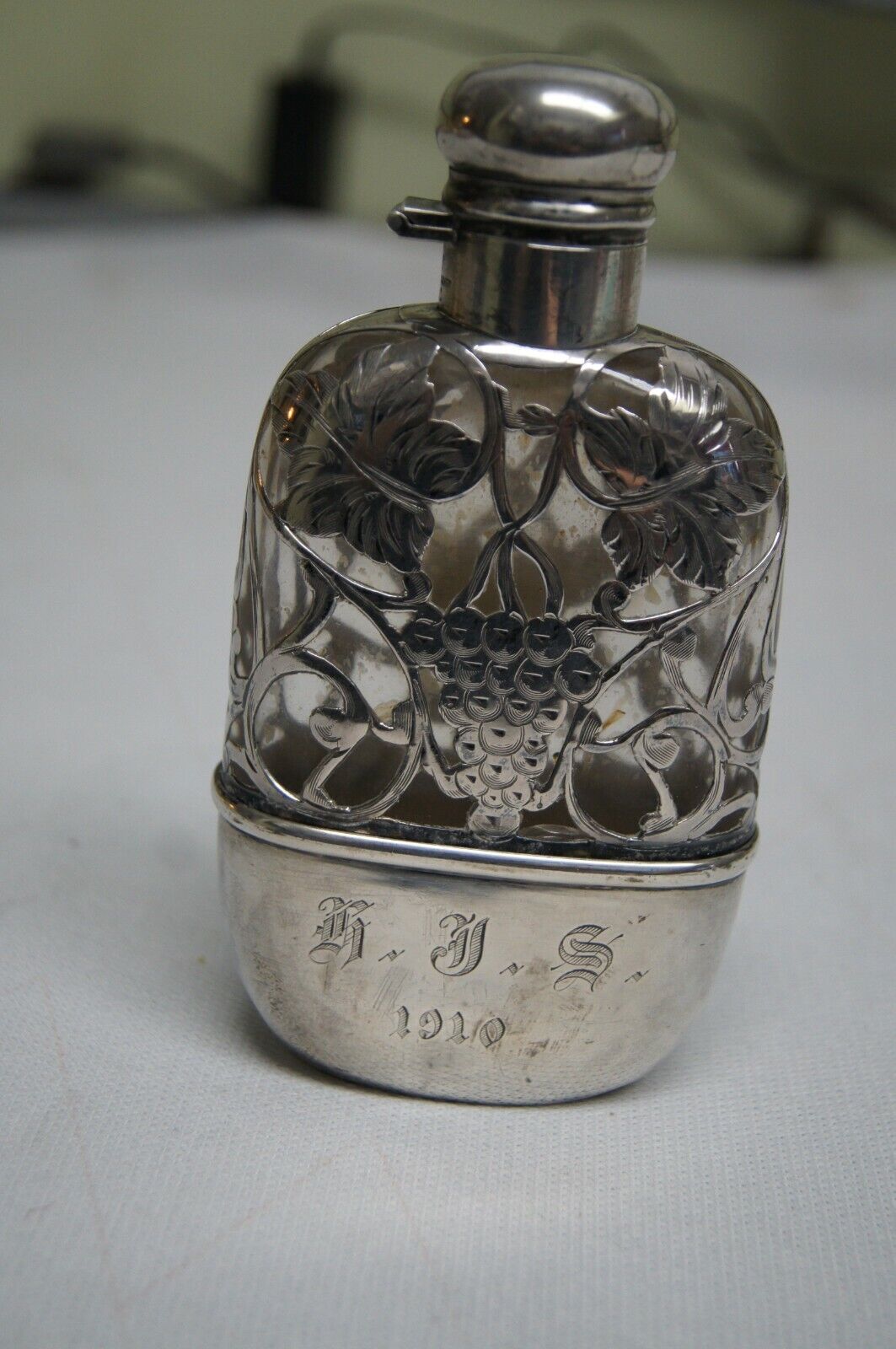 Vintage Sterling Silver/glass Wisky Flask 5.25"