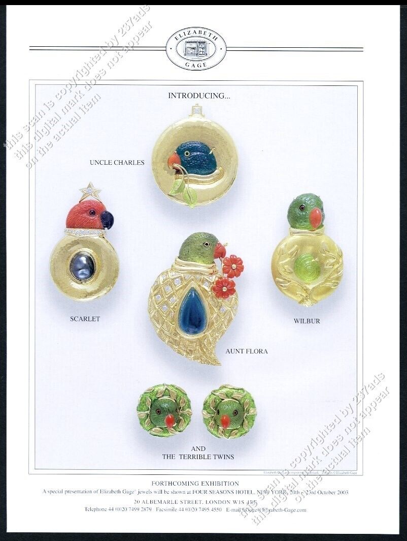 2003 Elizabeth Gage Jeweled Bird 6 Jewelry Designs Photo Vintage Print Ad