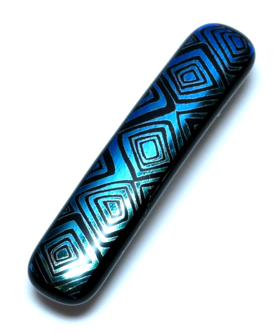 Blue Medium Fused Glass Barrette Hair Clip Handmade With Dichroic Glass 3 In