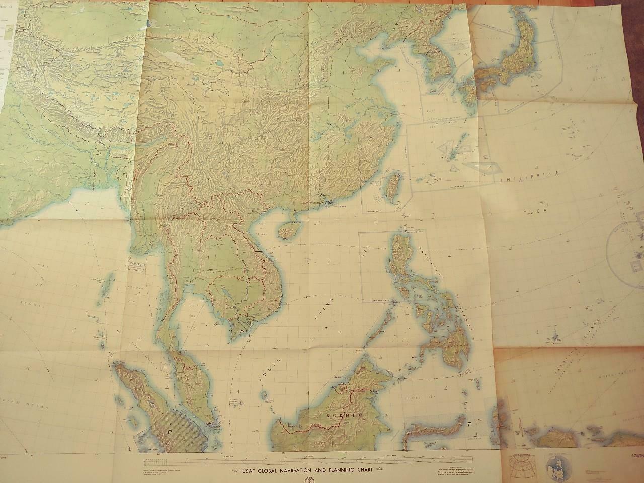 Vtg 1958 Usaf Global Navigation Planning Chart Huge Map Southeast Asia 41" X 57"