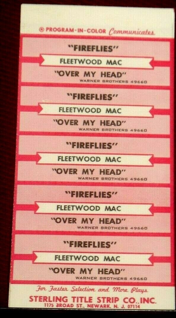 Jukebox Title Strip Sheet - Fleetwood Mac "fireflies" Warner 49660