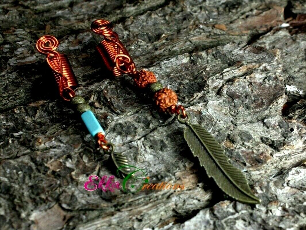 2 Leaf Dread Bead Set/rudhraksha And Leaf Dreadlock Beads/brass And Turquoise