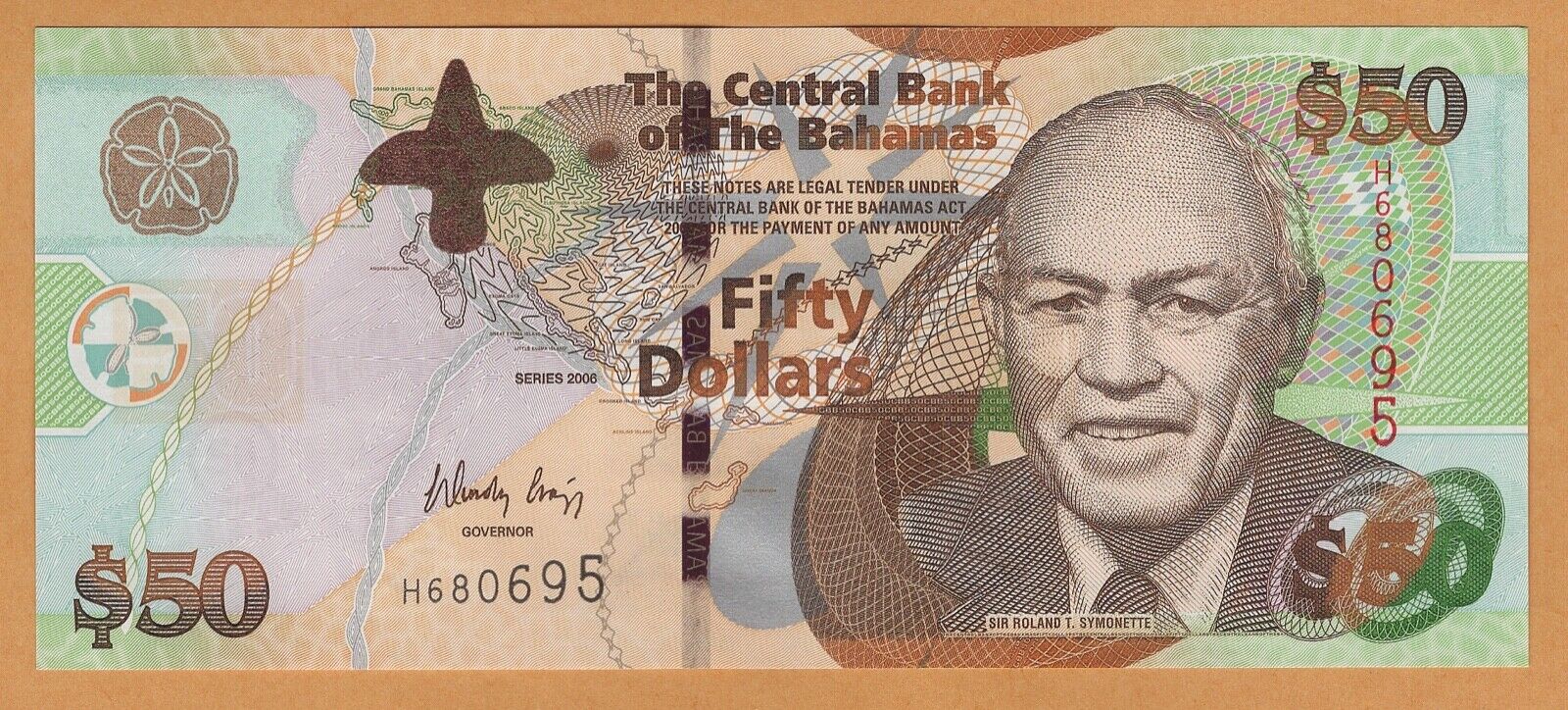 Bahamas $50 Dollars Unc Banknotes 2006 P-75 Prefix H