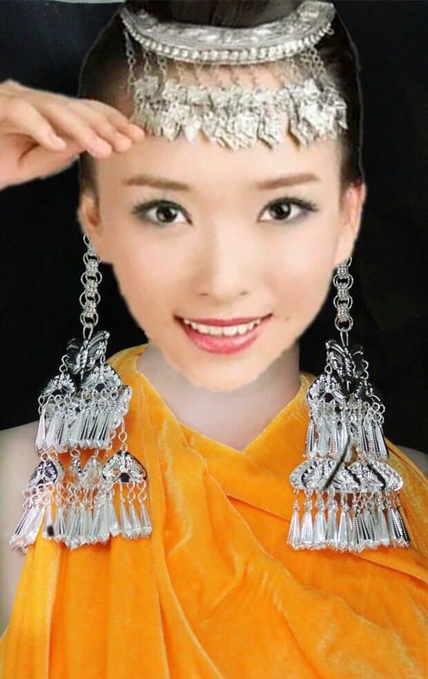 Exotic Tribal Chinese Handmade Miao Silver Tassels Headdress Or Necklace 1piece
