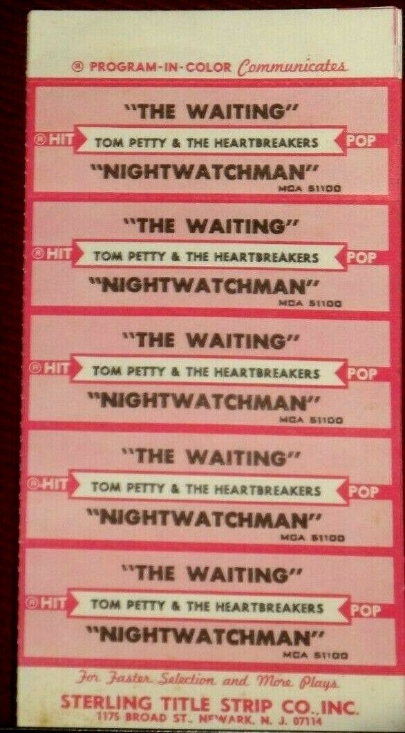 Jukebox Title Strip Sheet - Tom Petty & The Heartbreakers "the Waiting" Mca