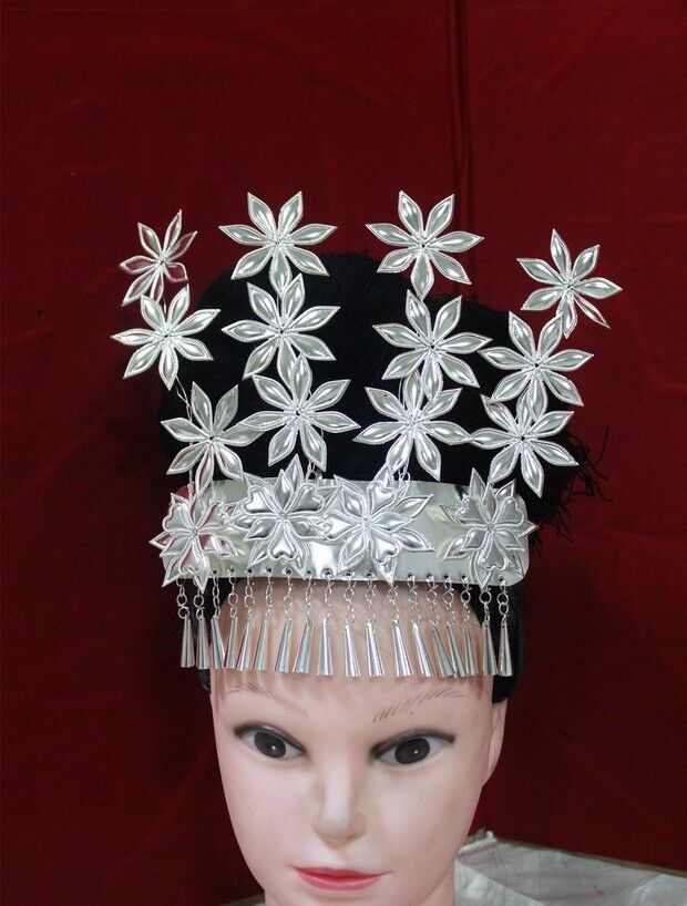 Classic Hair Accessories Tribal Hand Miao Silver Flower Tassels Headdress 1piece