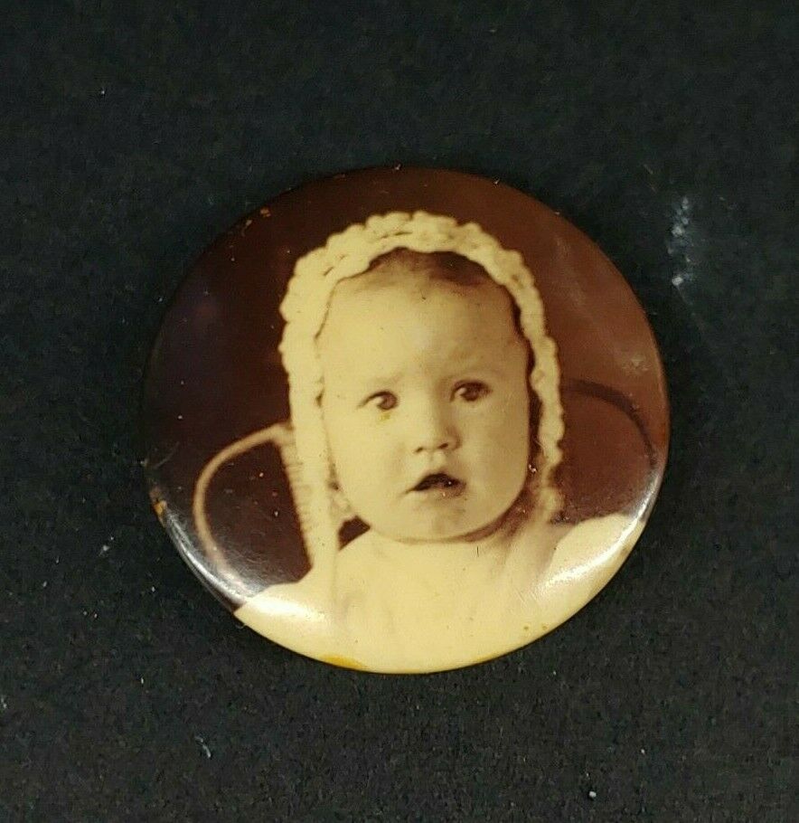 Celluloid Baby Photo Button On Tin Pin 1920 Vintage - Vc007sx
