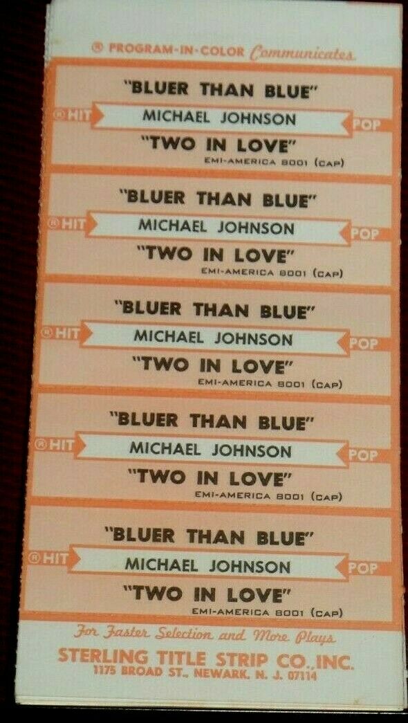 Jukebox Title Strip Sheet - Michael Johnson "bluer Than Blue" Emi-america 8001