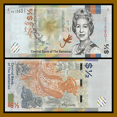 Bahamas 1/2 - Half Dollar (50 Cents) Banknote, 2018/ 2019, P-new, Unc, Qeii