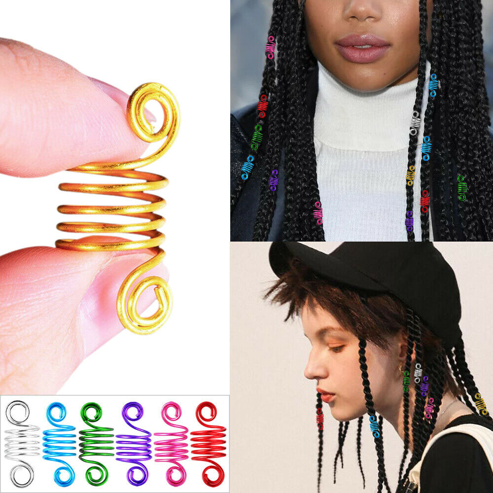 50x Spiral Braid Dread Dreadlock Hair Spring Beads Cuffs Clips Jewelry Part