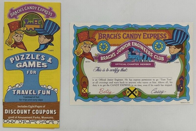 Vintage Ephemera Lot Brach's Candy Express Puzzles Games Brochure Engineer Cert