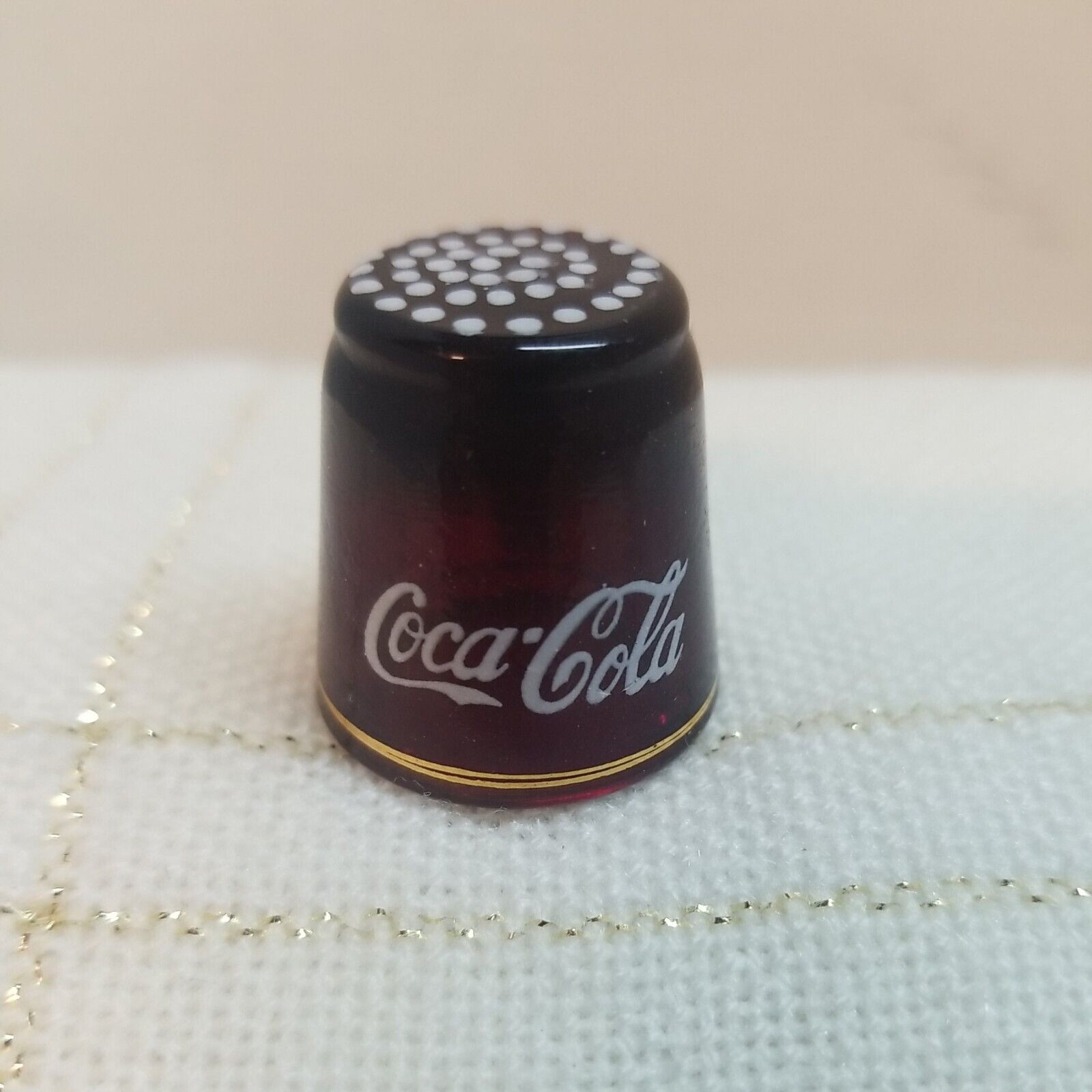 Vintage Red Bubble Glass Thimble; Coca Cola